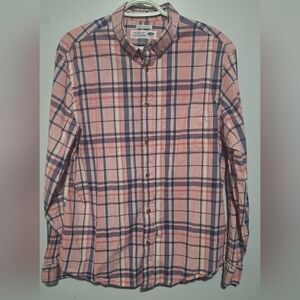 Lrg Old Navy Men's Pink and Blue Plaid Shirt